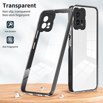 For Motorola Moto G72 5G 3-in-1 Shockproof Phone Case TPU Backplate + PC Frame + PC Camera Ring Clear Cover