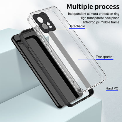 For Motorola Moto G72 5G 3-in-1 Shockproof Phone Case TPU Backplate + PC Frame + PC Camera Ring Clear Cover