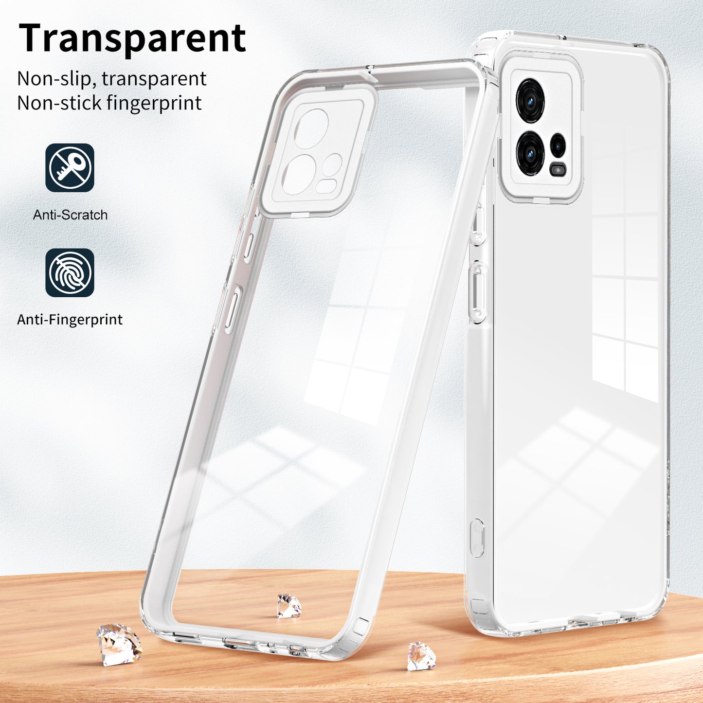 For Motorola Moto G72 5G 3-in-1 Shockproof Phone Case TPU Backplate + PC Frame + PC Camera Ring Clear Cover