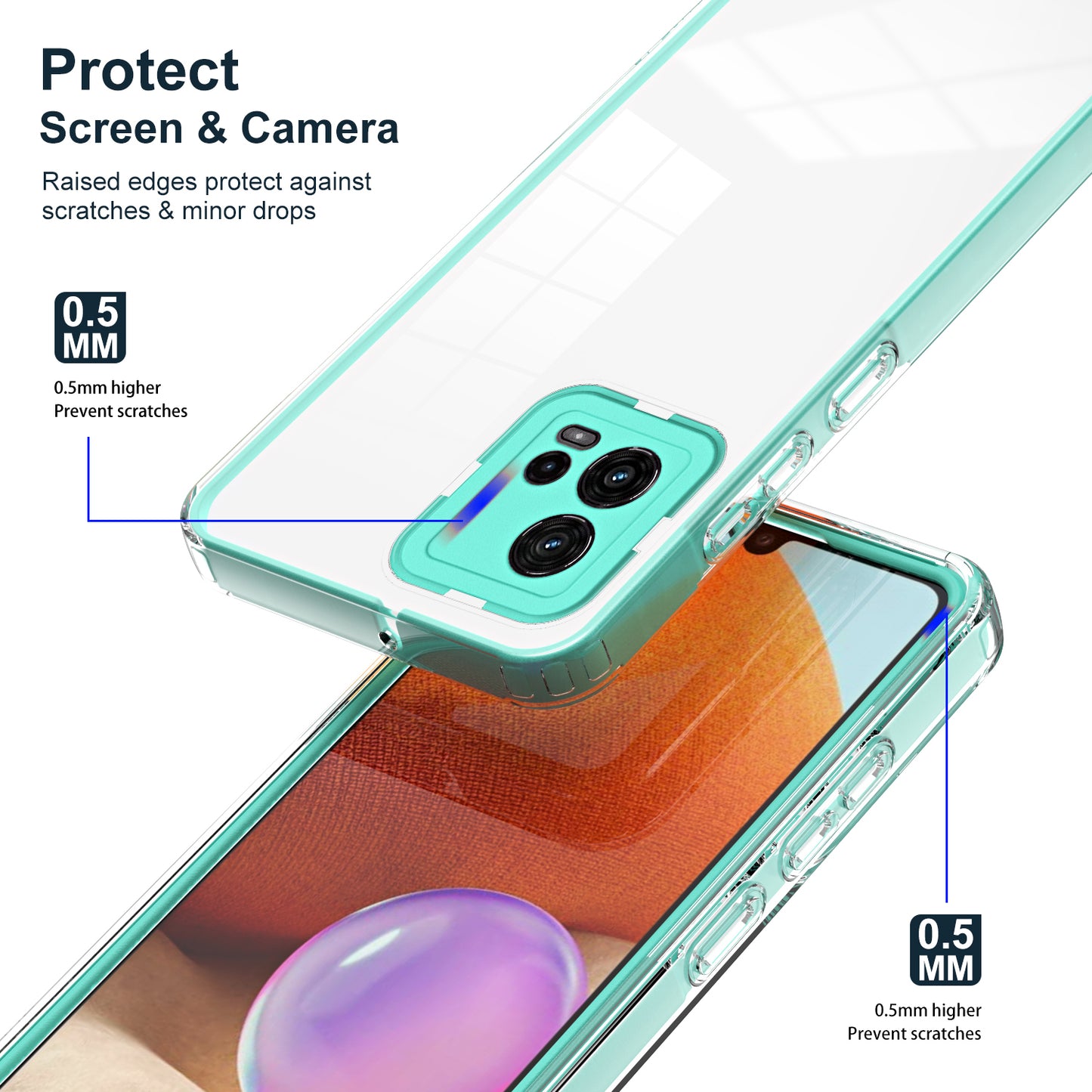 For Motorola Moto G72 5G 3-in-1 Shockproof Phone Case TPU Backplate + PC Frame + PC Camera Ring Clear Cover