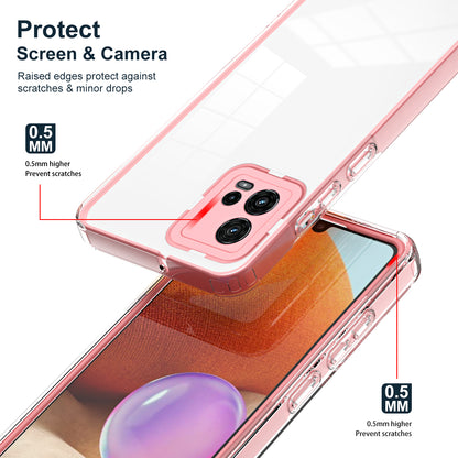 For Motorola Moto G72 5G 3-in-1 Shockproof Phone Case TPU Backplate + PC Frame + PC Camera Ring Clear Cover