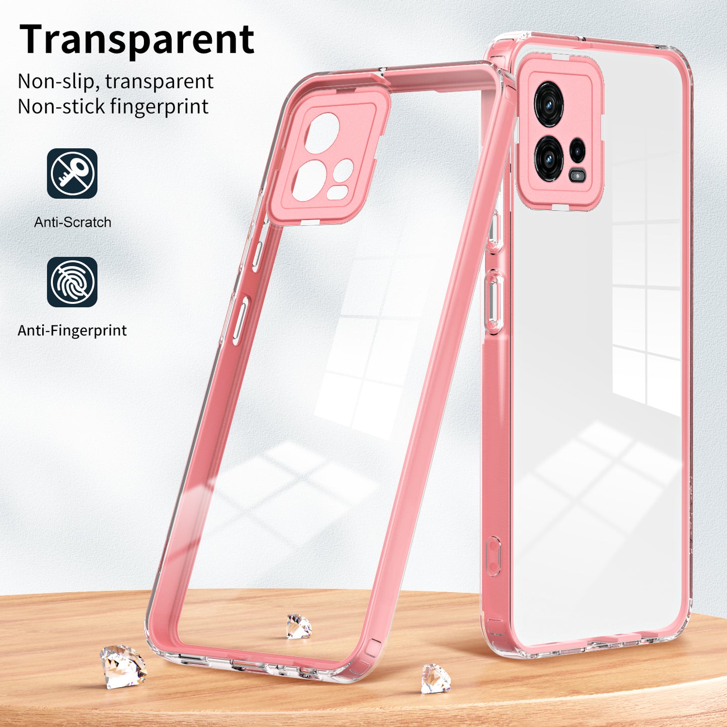 For Motorola Moto G72 5G 3-in-1 Shockproof Phone Case TPU Backplate + PC Frame + PC Camera Ring Clear Cover
