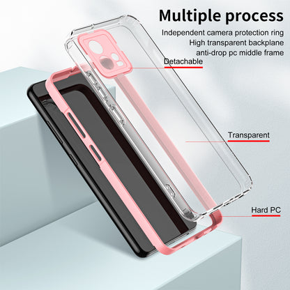 For Motorola Moto G72 5G 3-in-1 Shockproof Phone Case TPU Backplate + PC Frame + PC Camera Ring Clear Cover