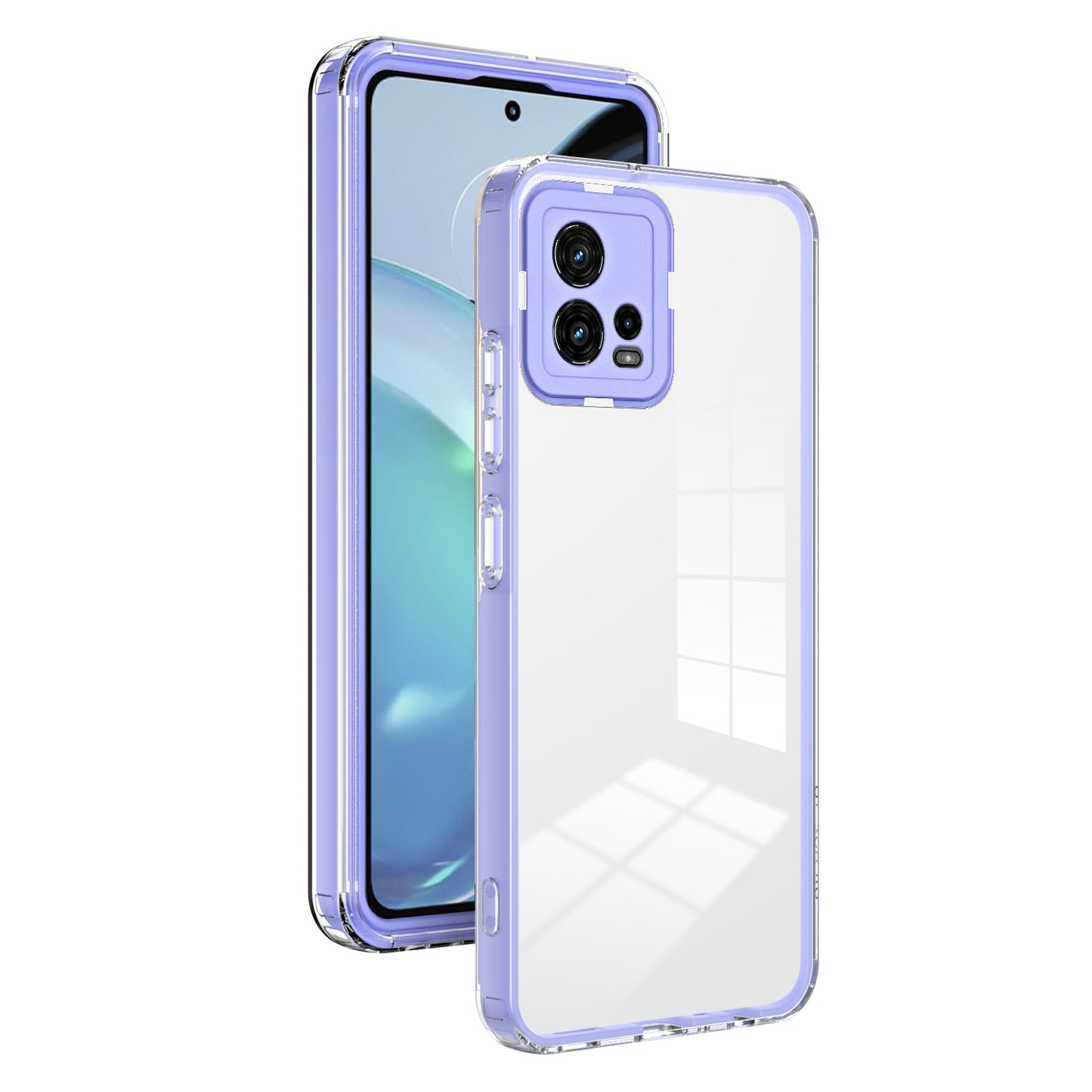 For Motorola Moto G72 5G 3-in-1 Shockproof Phone Case TPU Backplate + PC Frame + PC Camera Ring Clear Cover