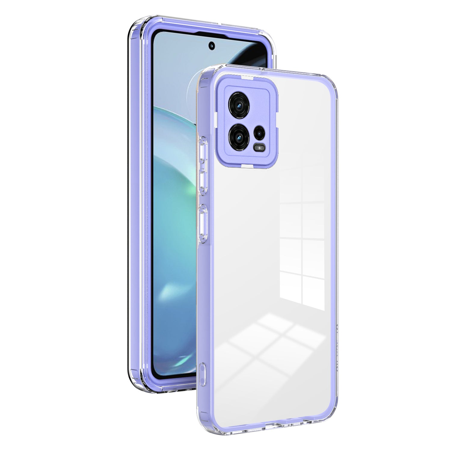 For Motorola Moto G72 5G 3-in-1 Shockproof Phone Case TPU Backplate + PC Frame + PC Camera Ring Clear Cover