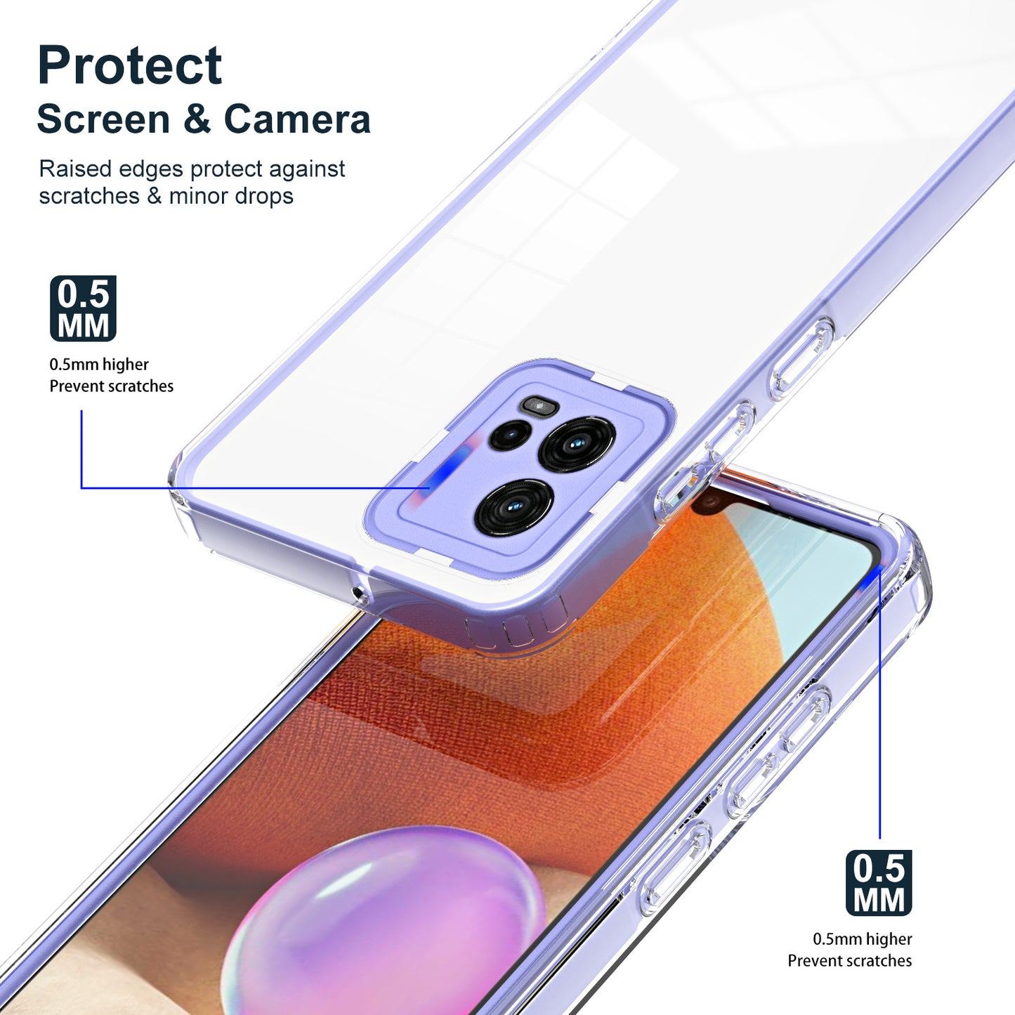 For Motorola Moto G72 5G 3-in-1 Shockproof Phone Case TPU Backplate + PC Frame + PC Camera Ring Clear Cover