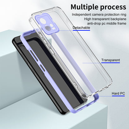 For Motorola Moto G72 5G 3-in-1 Shockproof Phone Case TPU Backplate + PC Frame + PC Camera Ring Clear Cover