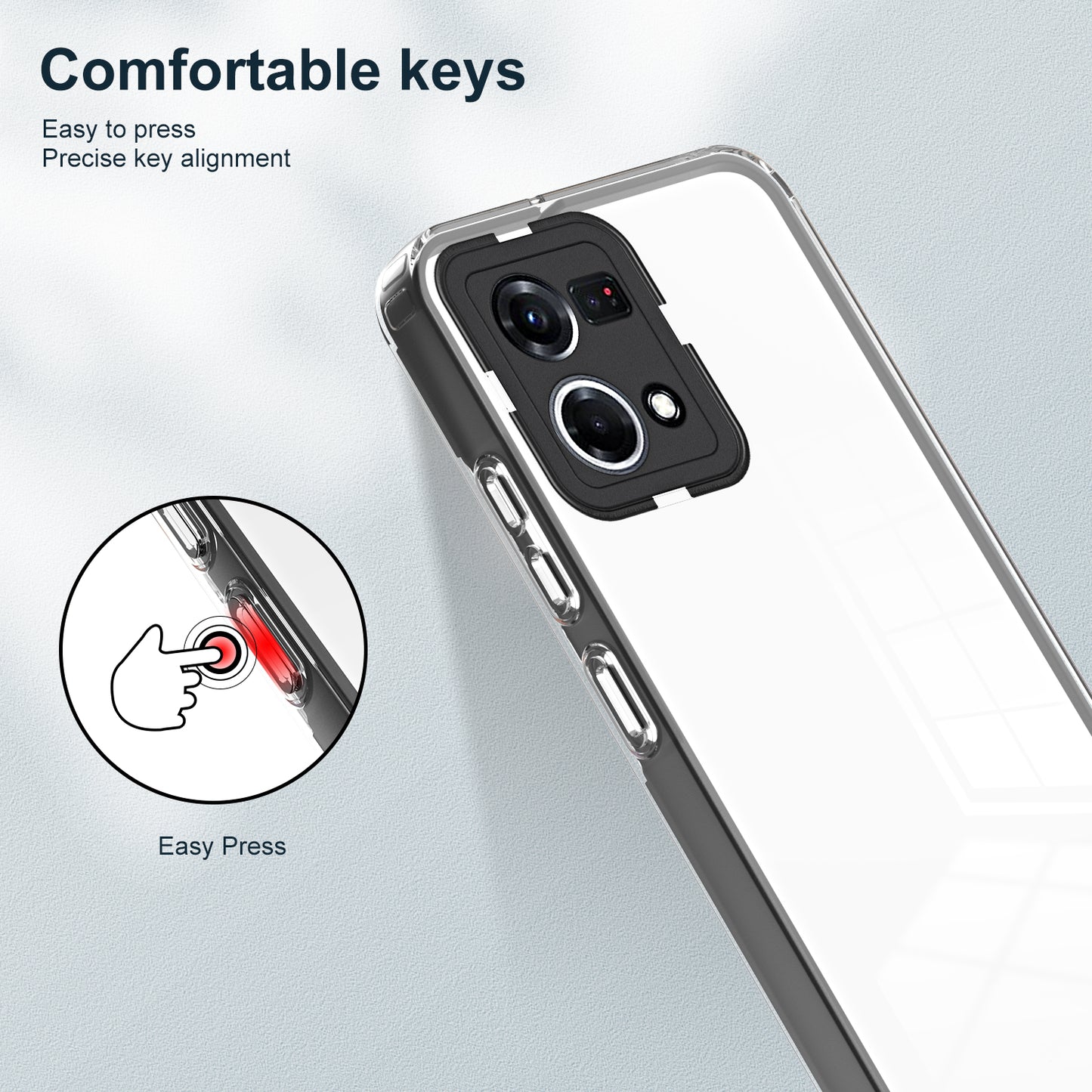 For Oppo Reno7 4G / Reno8 4G / F21 Pro 4G TPU Backplate + PC Frame + PC Camera Ring Hybrid Case 3-in-1 Clear Protection Cover