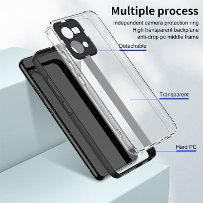 For Oppo Reno7 4G / Reno8 4G / F21 Pro 4G TPU Backplate + PC Frame + PC Camera Ring Hybrid Case 3-in-1 Clear Protection Cover