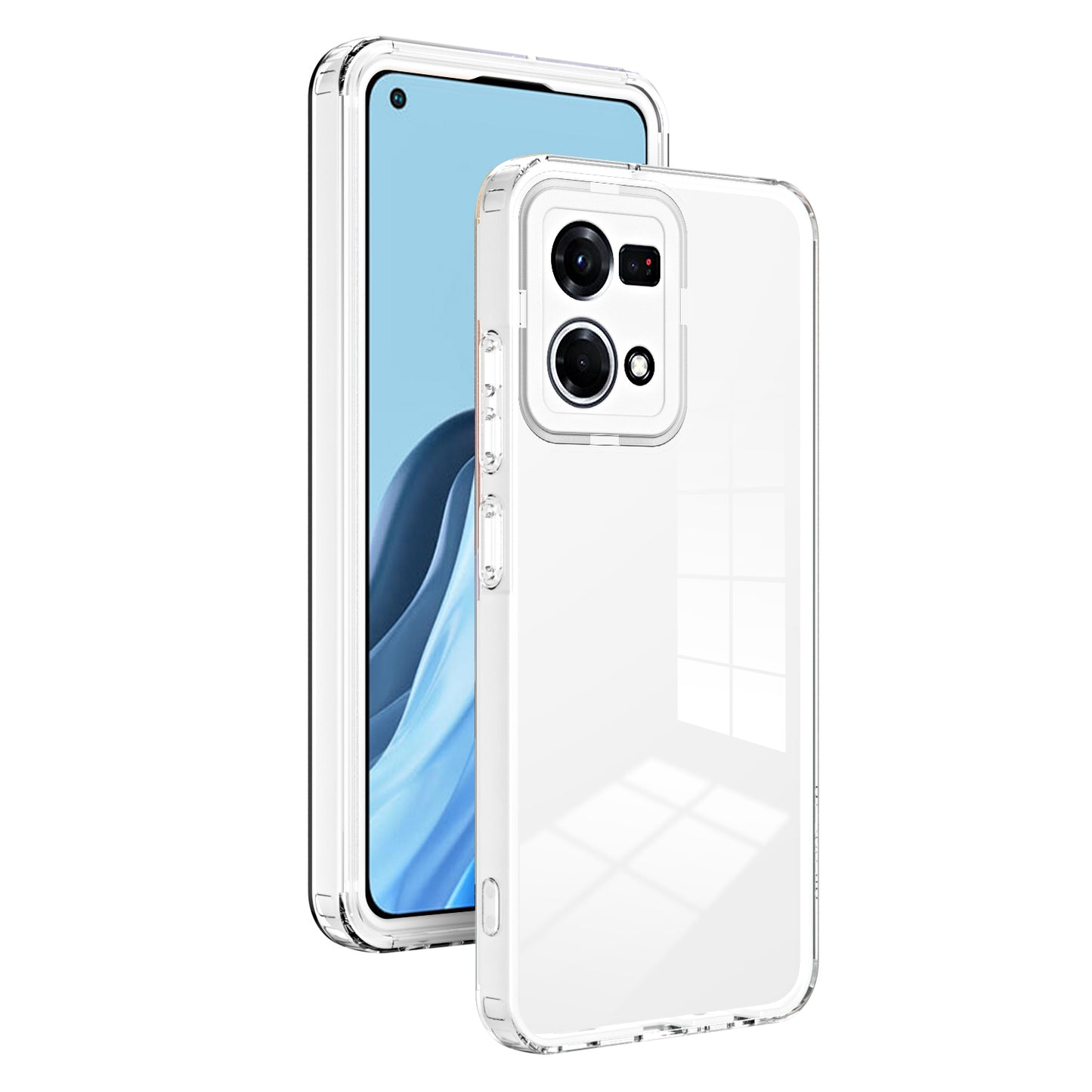 For Oppo Reno7 4G / Reno8 4G / F21 Pro 4G TPU Backplate + PC Frame + PC Camera Ring Hybrid Case 3-in-1 Clear Protection Cover