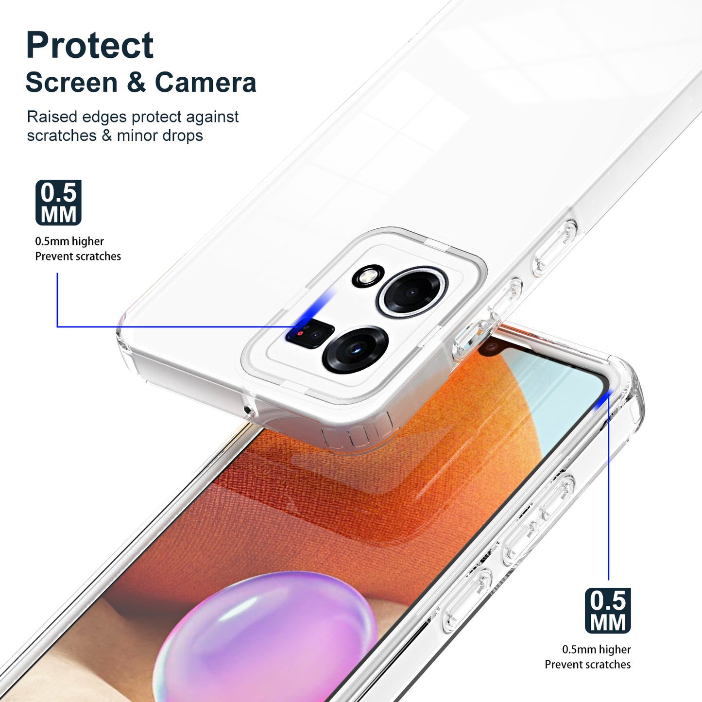 For Oppo Reno7 4G / Reno8 4G / F21 Pro 4G TPU Backplate + PC Frame + PC Camera Ring Hybrid Case 3-in-1 Clear Protection Cover