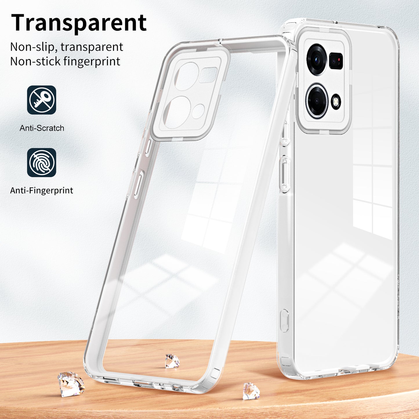 For Oppo Reno7 4G / Reno8 4G / F21 Pro 4G TPU Backplate + PC Frame + PC Camera Ring Hybrid Case 3-in-1 Clear Protection Cover