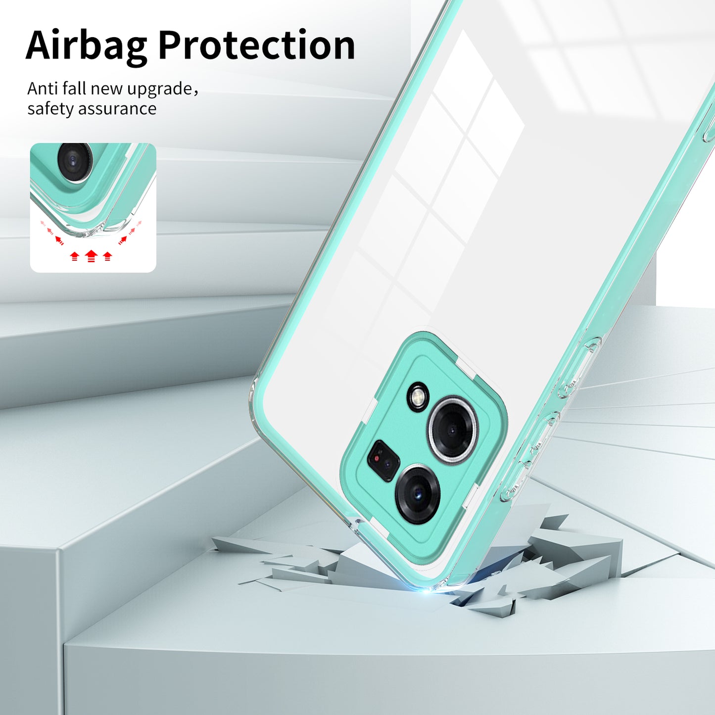 For Oppo Reno7 4G / Reno8 4G / F21 Pro 4G TPU Backplate + PC Frame + PC Camera Ring Hybrid Case 3-in-1 Clear Protection Cover