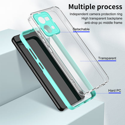 For Oppo Reno7 4G / Reno8 4G / F21 Pro 4G TPU Backplate + PC Frame + PC Camera Ring Hybrid Case 3-in-1 Clear Protection Cover