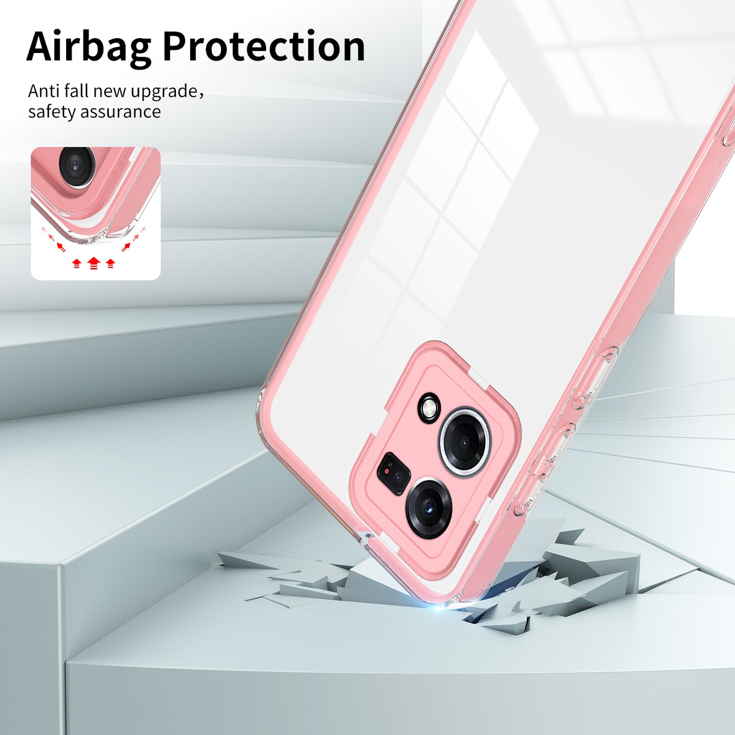 For Oppo Reno7 4G / Reno8 4G / F21 Pro 4G TPU Backplate + PC Frame + PC Camera Ring Hybrid Case 3-in-1 Clear Protection Cover