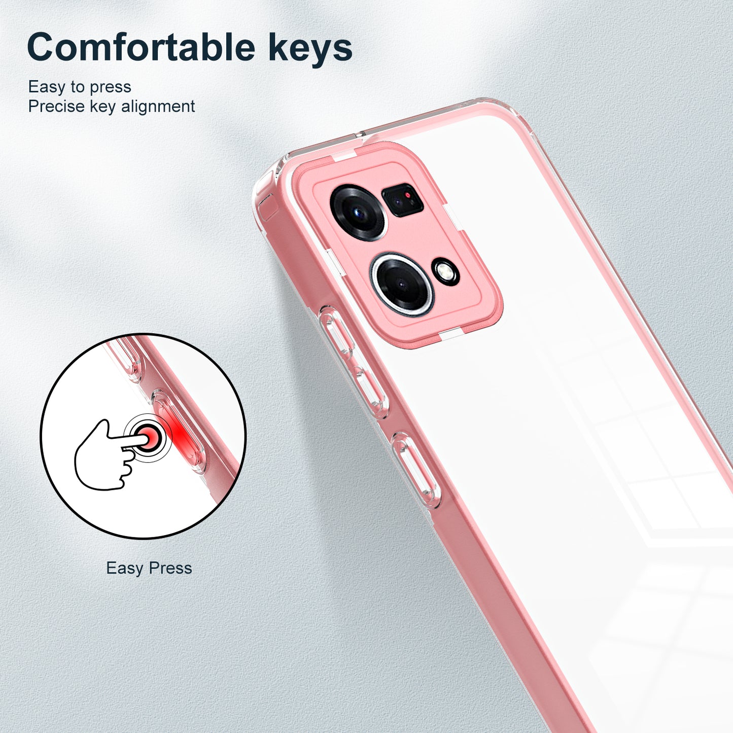 For Oppo Reno7 4G / Reno8 4G / F21 Pro 4G TPU Backplate + PC Frame + PC Camera Ring Hybrid Case 3-in-1 Clear Protection Cover