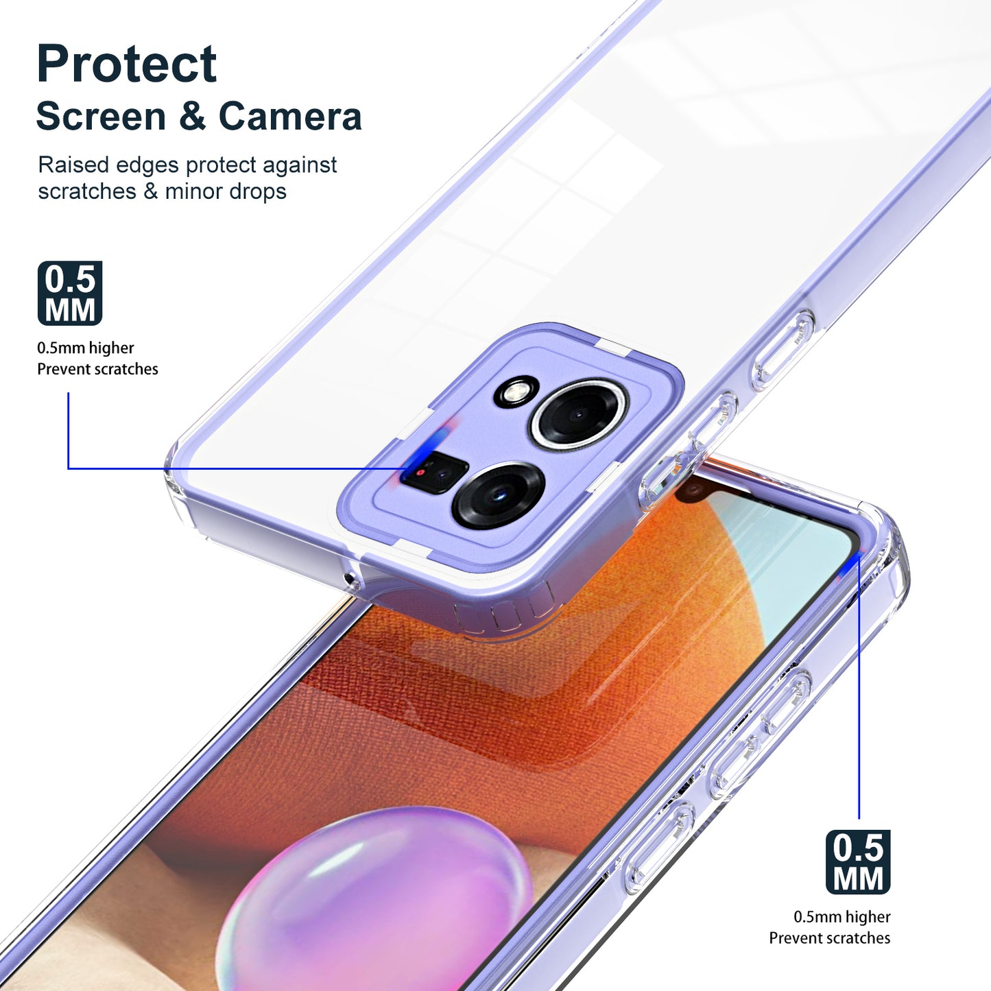 For Oppo Reno7 4G / Reno8 4G / F21 Pro 4G TPU Backplate + PC Frame + PC Camera Ring Hybrid Case 3-in-1 Clear Protection Cover