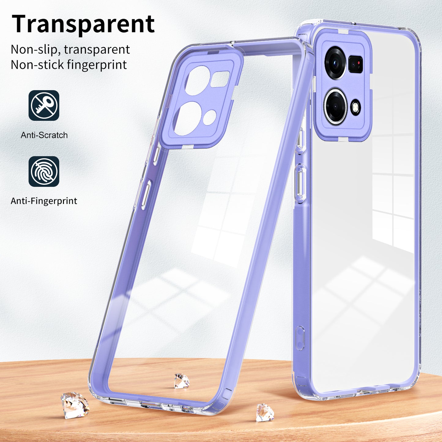 For Oppo Reno7 4G / Reno8 4G / F21 Pro 4G TPU Backplate + PC Frame + PC Camera Ring Hybrid Case 3-in-1 Clear Protection Cover