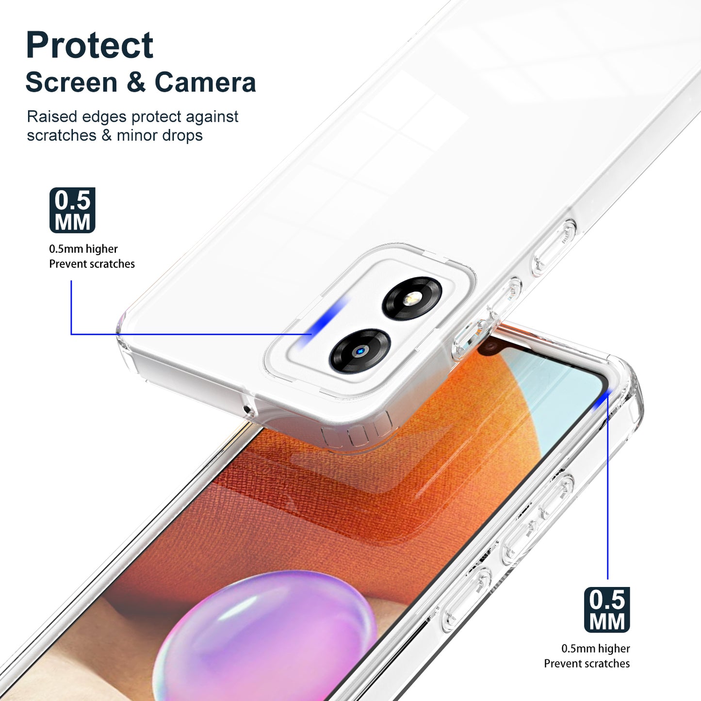 For Motorola Moto E13 4G 3-in-1 Transparent Phone Cover Camera Protection TPU + PC Drop-proof Case