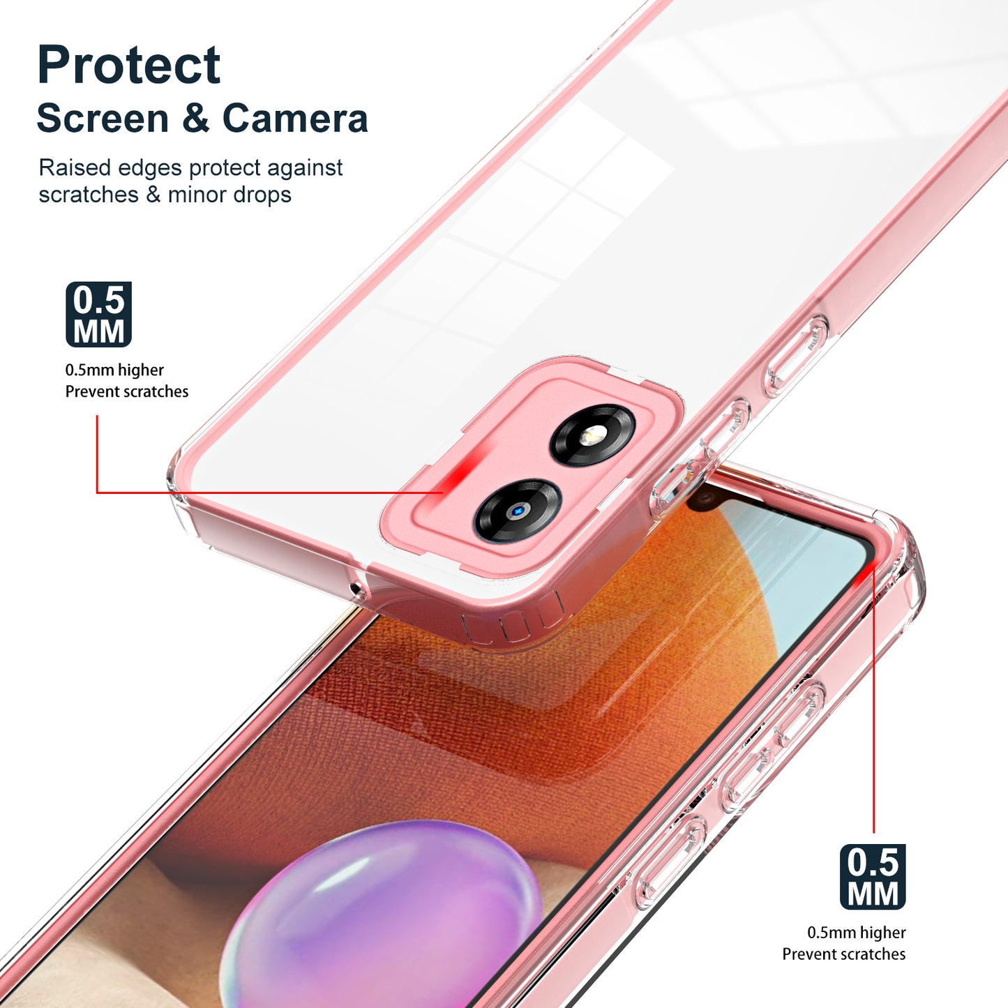 For Motorola Moto E13 4G 3-in-1 Transparent Phone Cover Camera Protection TPU + PC Drop-proof Case