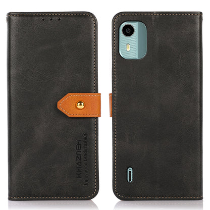 KHAZNEH For Nokia C12 4G / C12 Plus / C12 Pro Phone Leather Cover Gold Button Magnetic Case with Stand Wallet