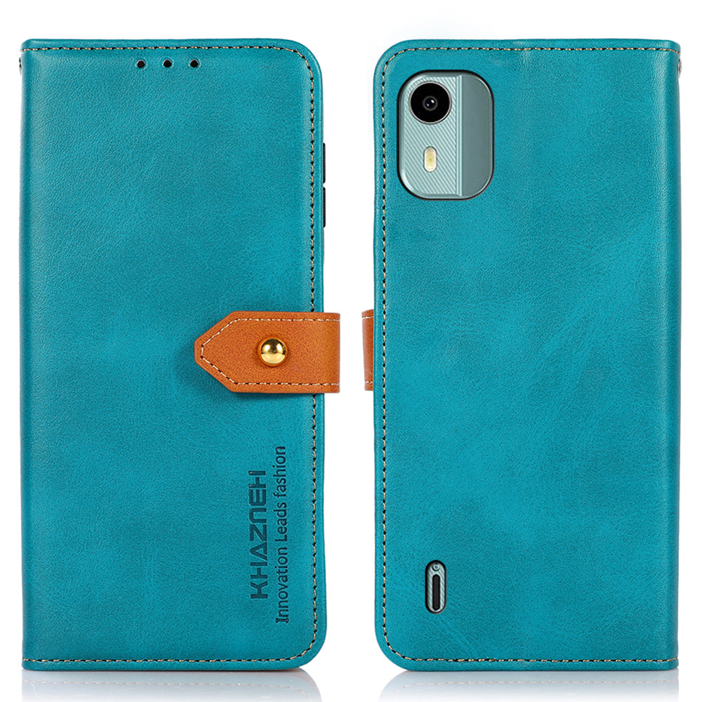 KHAZNEH For Nokia C12 4G / C12 Plus / C12 Pro Phone Leather Cover Gold Button Magnetic Case with Stand Wallet