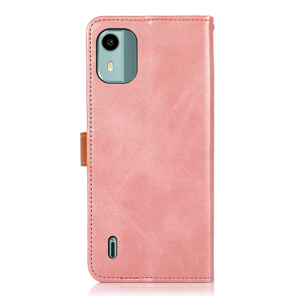 KHAZNEH For Nokia C12 4G / C12 Plus / C12 Pro Phone Leather Cover Gold Button Magnetic Case with Stand Wallet