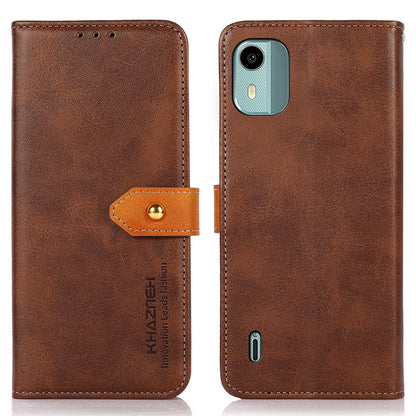 KHAZNEH For Nokia C12 4G / C12 Plus / C12 Pro Phone Leather Cover Gold Button Magnetic Case with Stand Wallet