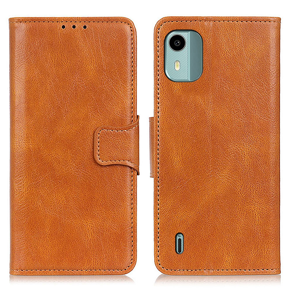 For Nokia C12 4G / C12 Plus / C12 Pro Cell Phone Wallet Case Crazy Horse Texture Leather Cover with Stand
