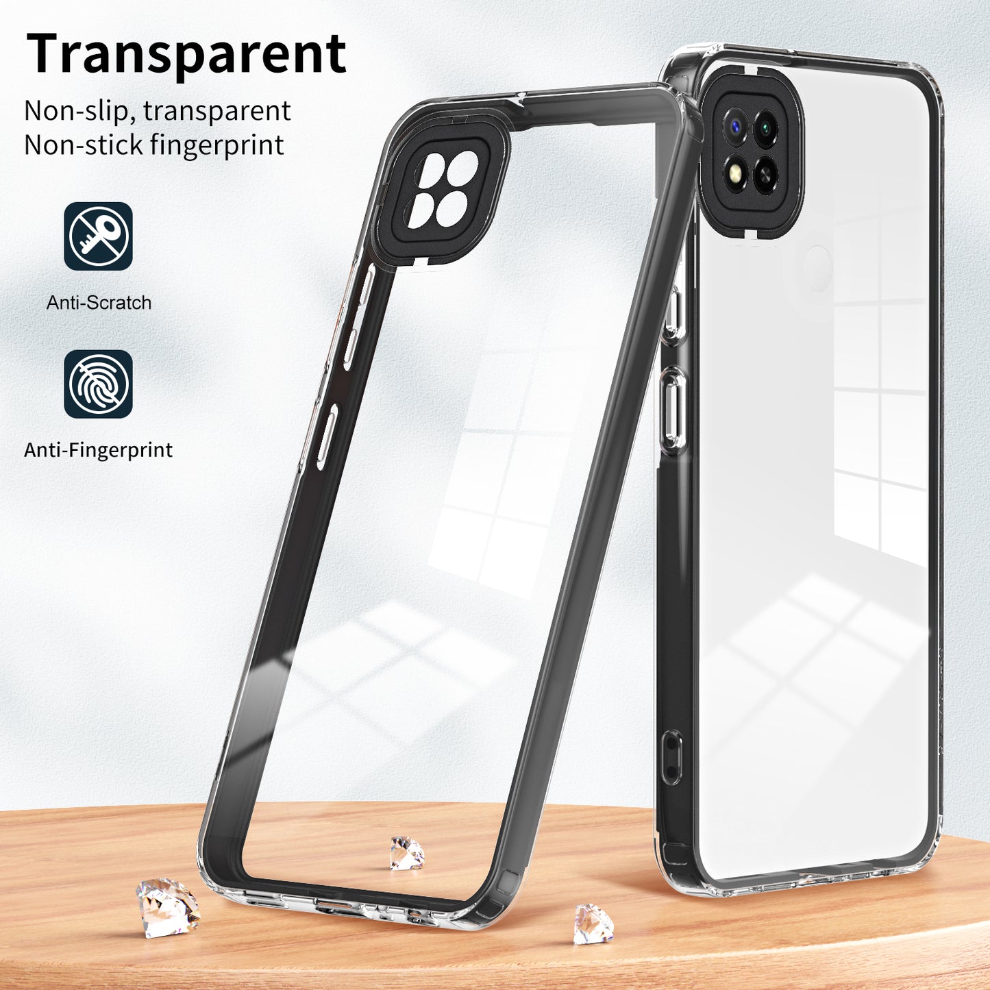 For Xiaomi Redmi 9C / 9C NFC / 10A 3-in-1 Transparent Back Cover TPU + PC Shockproof Phone Case