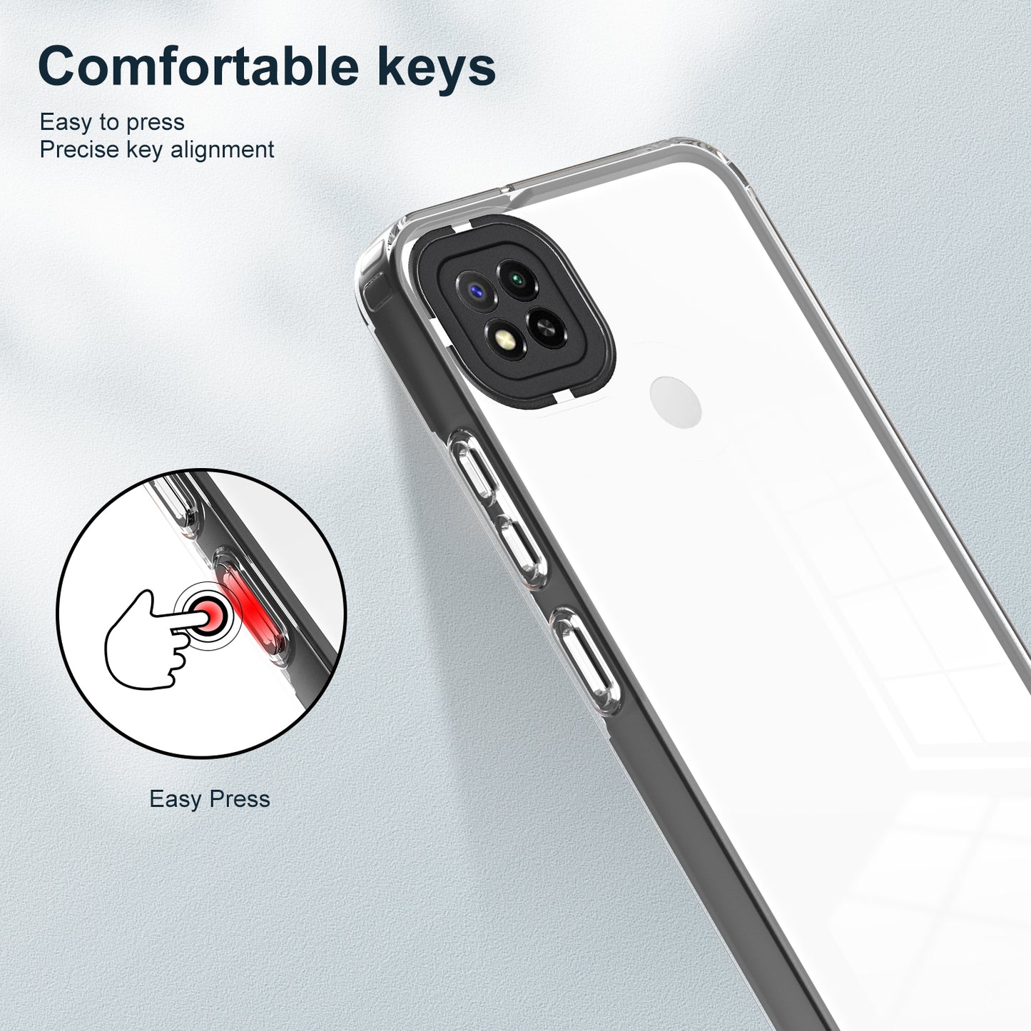 For Xiaomi Redmi 9C / 9C NFC / 10A 3-in-1 Transparent Back Cover TPU + PC Shockproof Phone Case