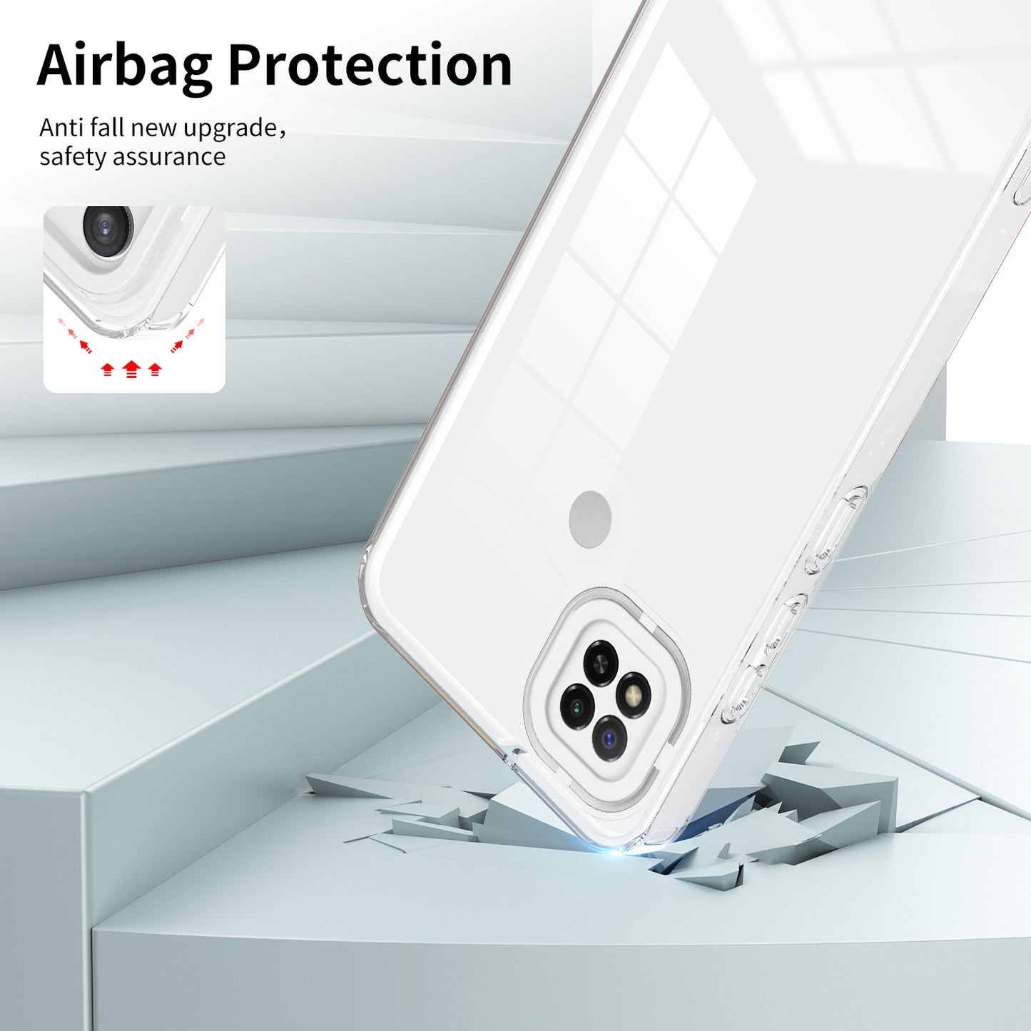 For Xiaomi Redmi 9C / 9C NFC / 10A 3-in-1 Transparent Back Cover TPU + PC Shockproof Phone Case