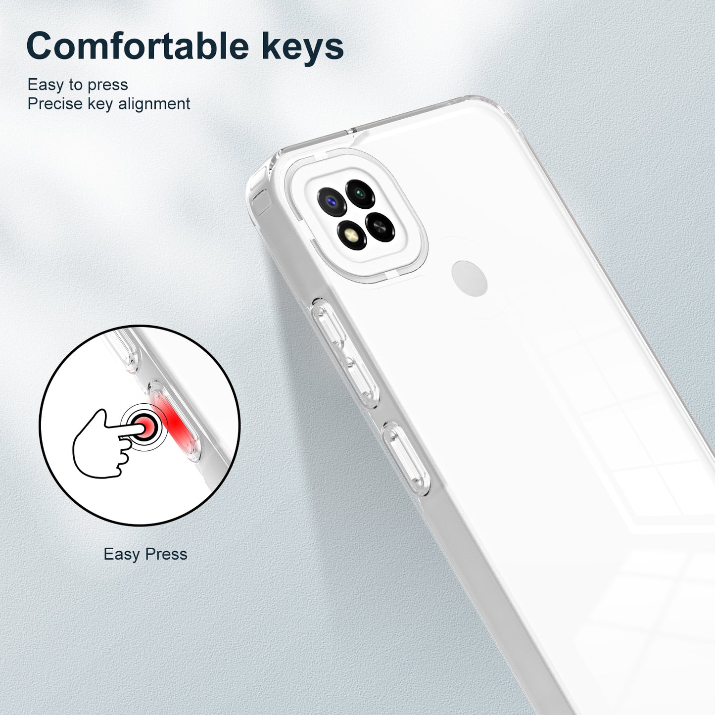 For Xiaomi Redmi 9C / 9C NFC / 10A 3-in-1 Transparent Back Cover TPU + PC Shockproof Phone Case