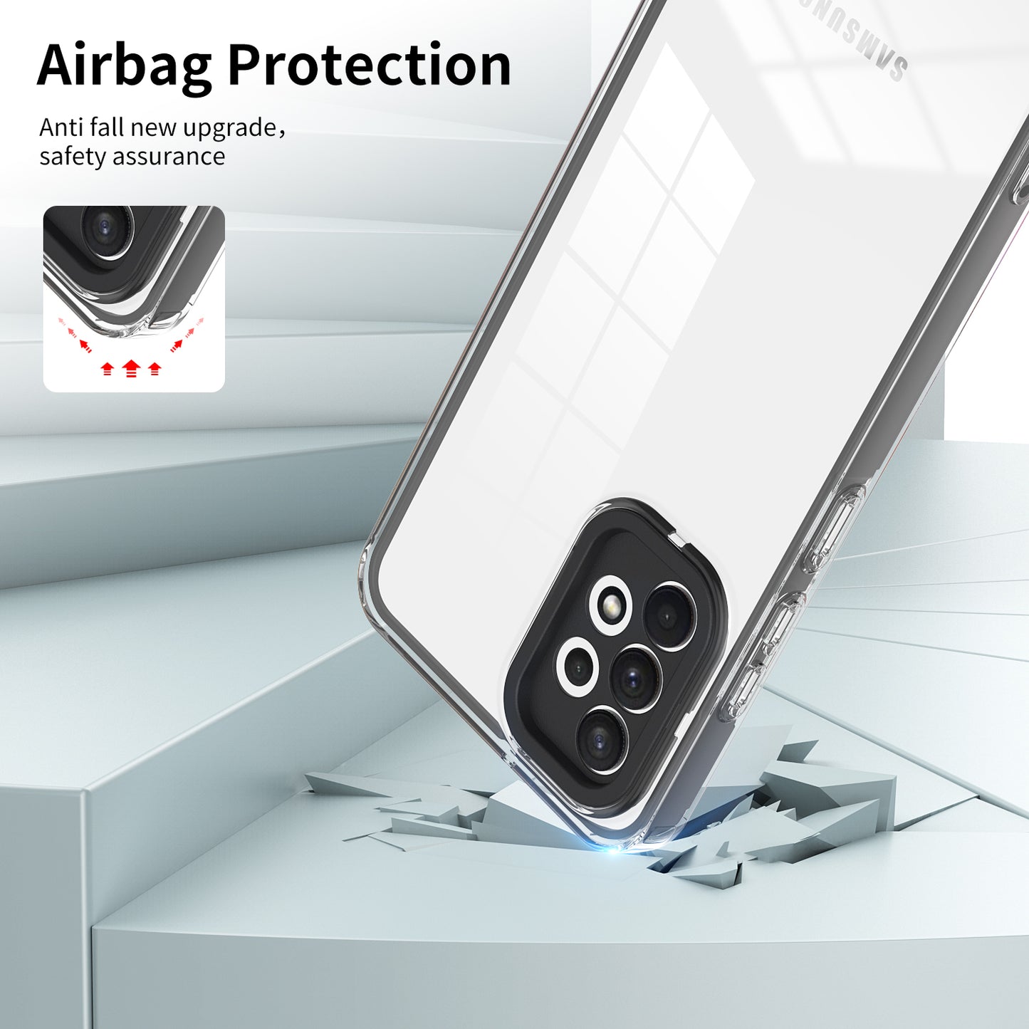 For Samsung Galaxy A72 4G / 5G Case TPU PC Phone Shell 3-in-1 Clear Phone Cover with PC Camera Frame