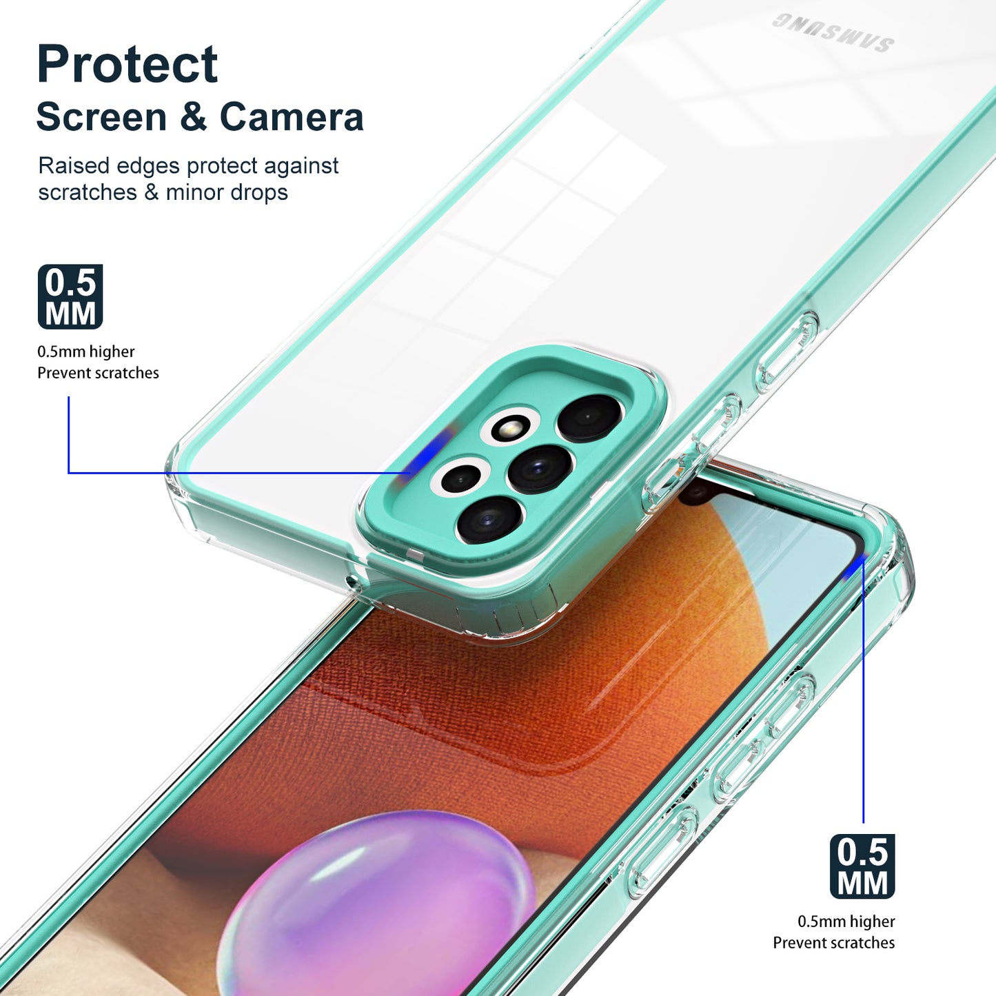 For Samsung Galaxy A72 4G / 5G Case TPU PC Phone Shell 3-in-1 Clear Phone Cover with PC Camera Frame