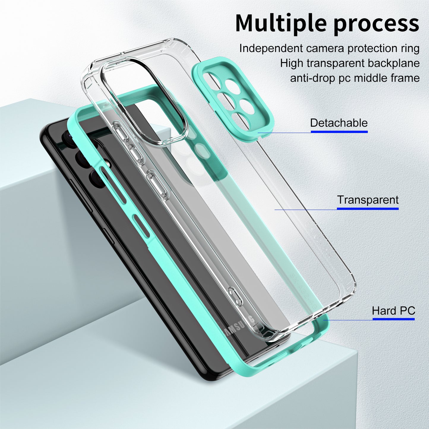 For Samsung Galaxy A72 4G / 5G Case TPU PC Phone Shell 3-in-1 Clear Phone Cover with PC Camera Frame