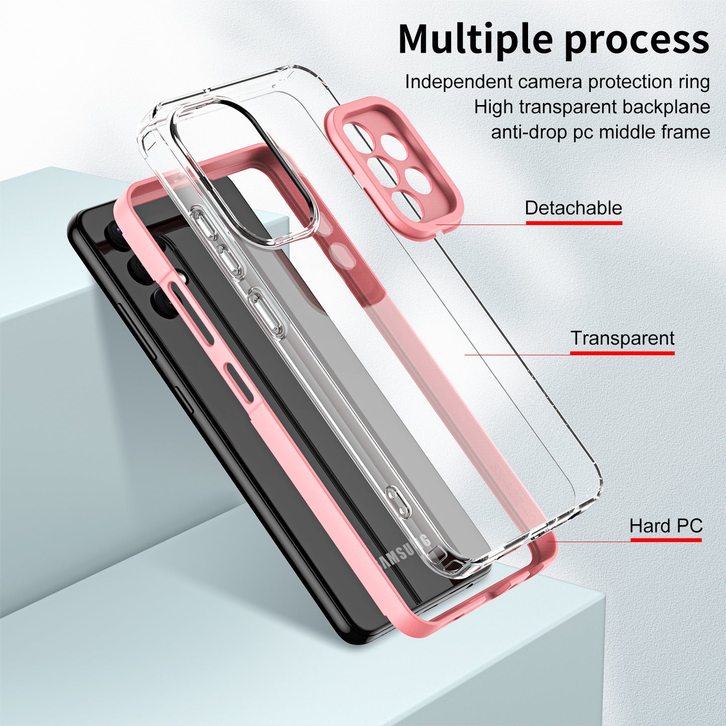 For Samsung Galaxy A72 4G / 5G Case TPU PC Phone Shell 3-in-1 Clear Phone Cover with PC Camera Frame