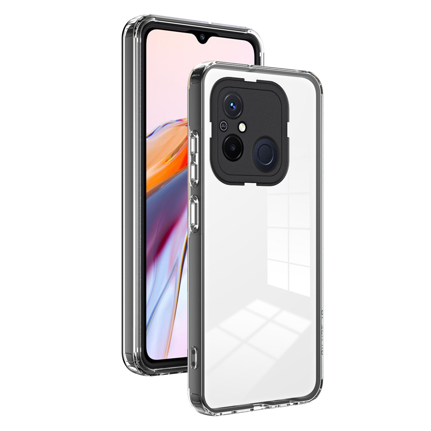 TPU PC Phone Case for Xiaomi Redmi 12C 4G Anti-Drop 3-in-1 Clear Cover with PC Camera Frame