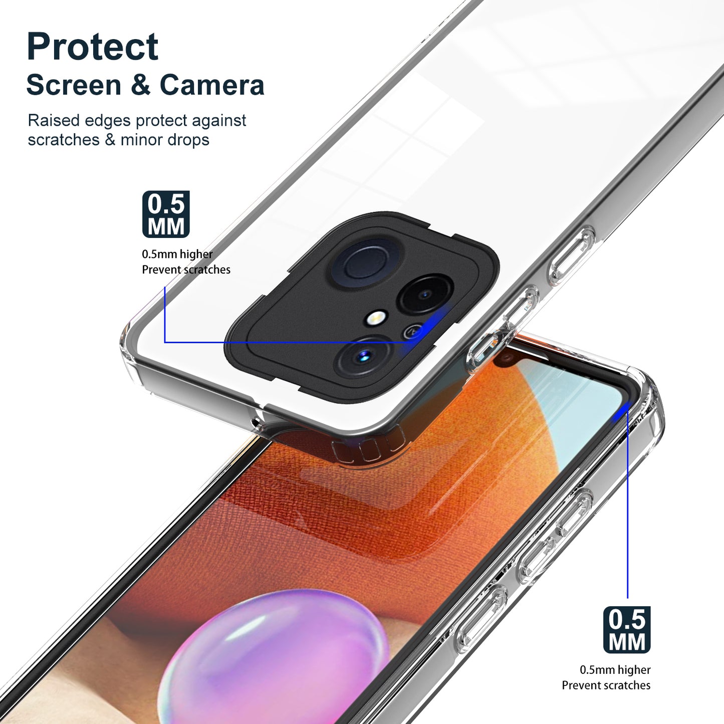 TPU PC Phone Case for Xiaomi Redmi 12C 4G Anti-Drop 3-in-1 Clear Cover with PC Camera Frame