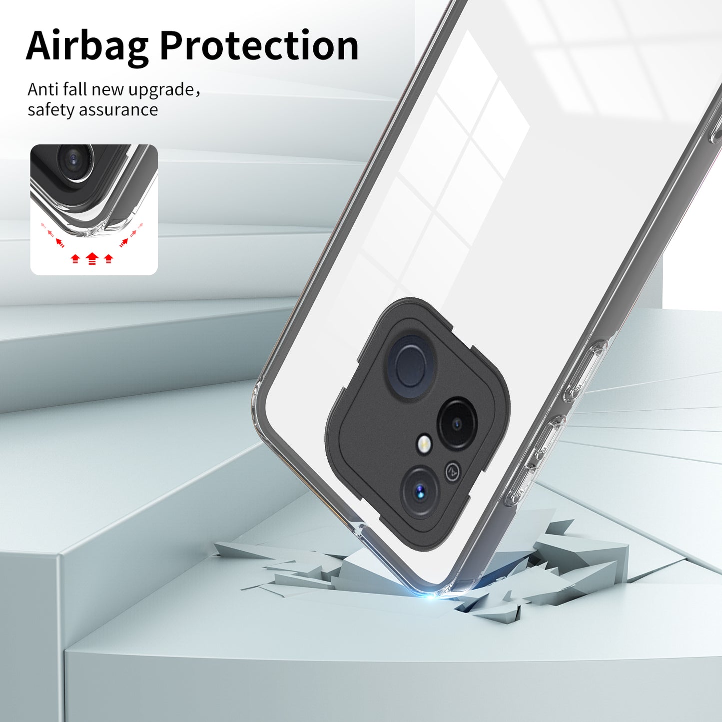 TPU PC Phone Case for Xiaomi Redmi 12C 4G Anti-Drop 3-in-1 Clear Cover with PC Camera Frame