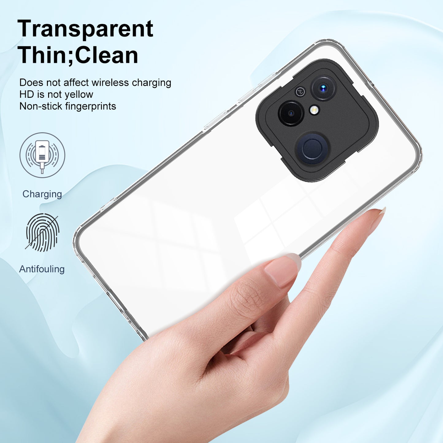 TPU PC Phone Case for Xiaomi Redmi 12C 4G Anti-Drop 3-in-1 Clear Cover with PC Camera Frame