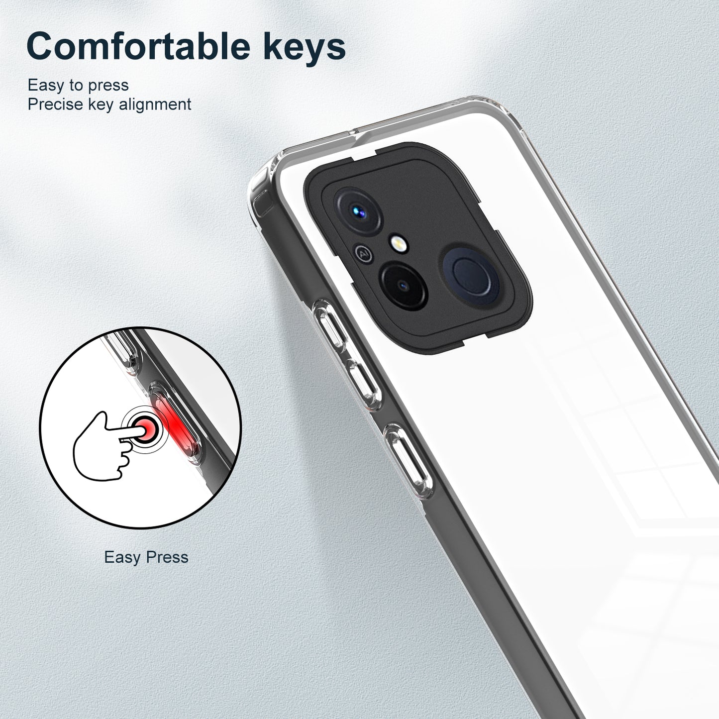 TPU PC Phone Case for Xiaomi Redmi 12C 4G Anti-Drop 3-in-1 Clear Cover with PC Camera Frame