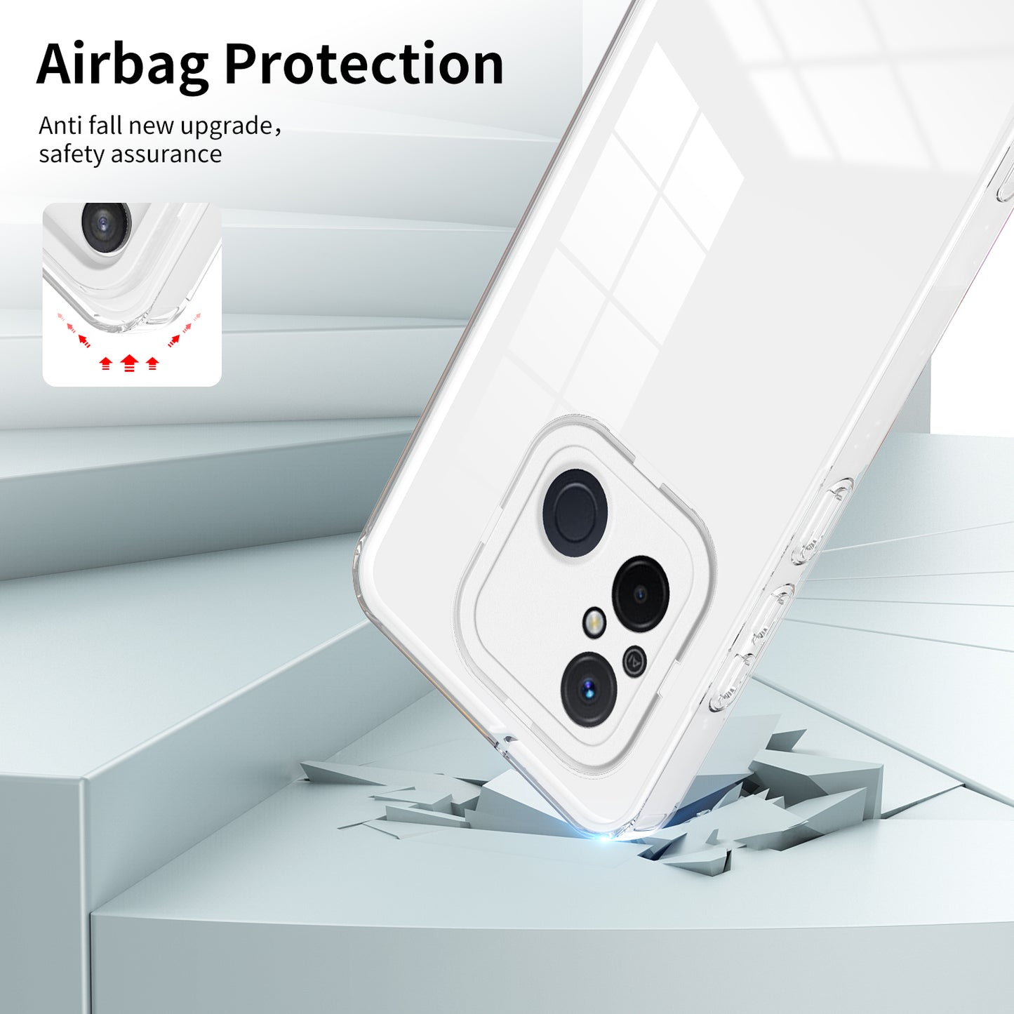 TPU PC Phone Case for Xiaomi Redmi 12C 4G Anti-Drop 3-in-1 Clear Cover with PC Camera Frame