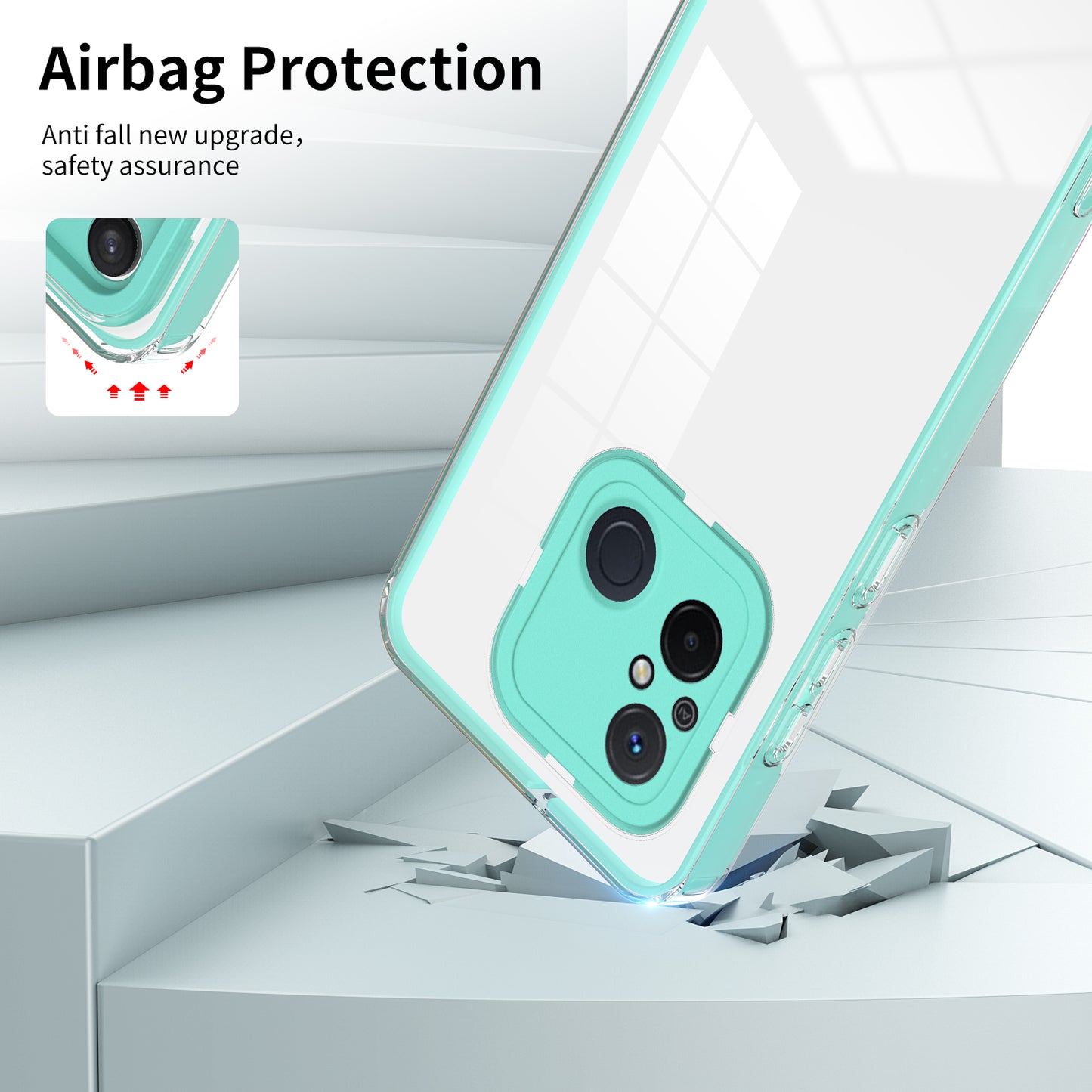 TPU PC Phone Case for Xiaomi Redmi 12C 4G Anti-Drop 3-in-1 Clear Cover with PC Camera Frame