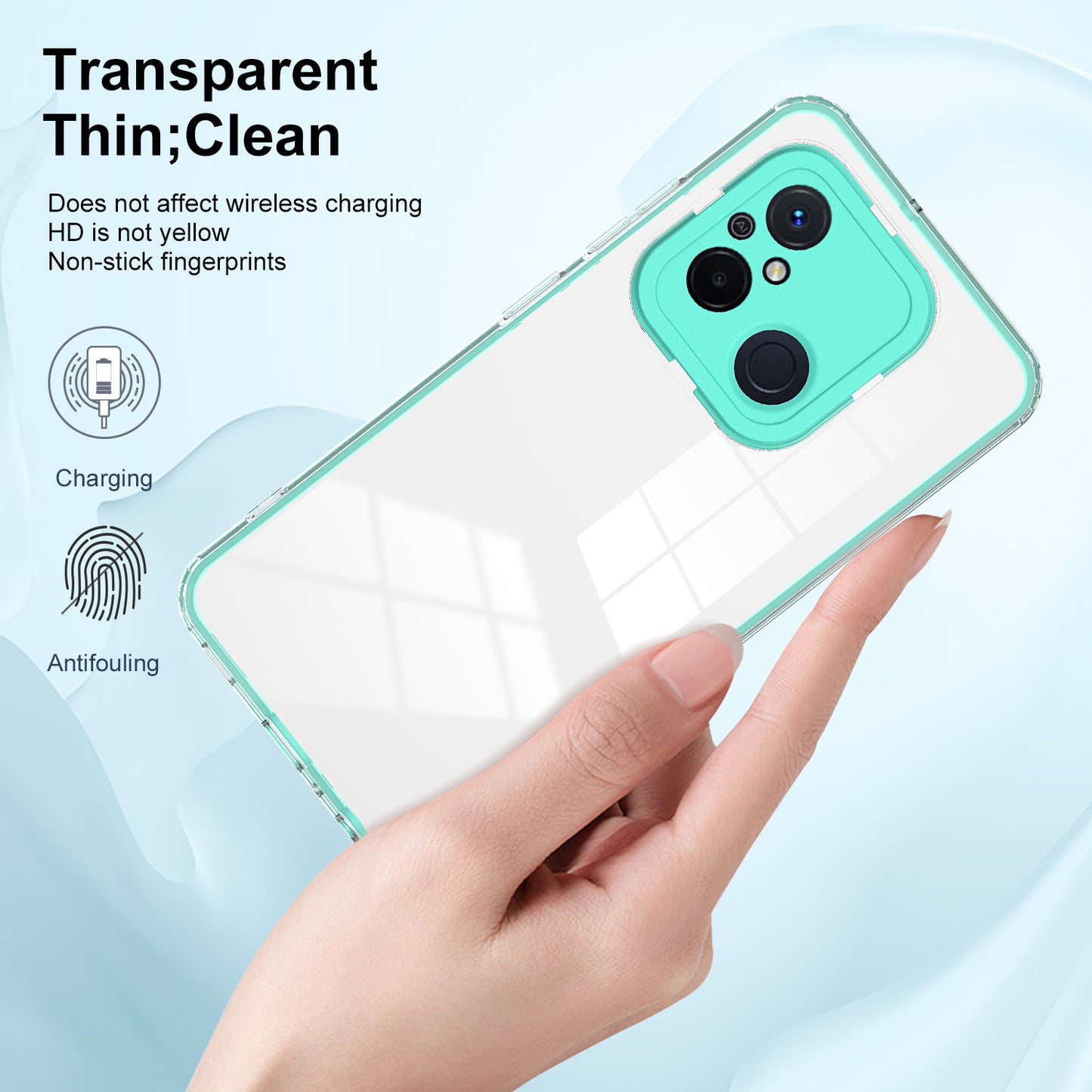 TPU PC Phone Case for Xiaomi Redmi 12C 4G Anti-Drop 3-in-1 Clear Cover with PC Camera Frame