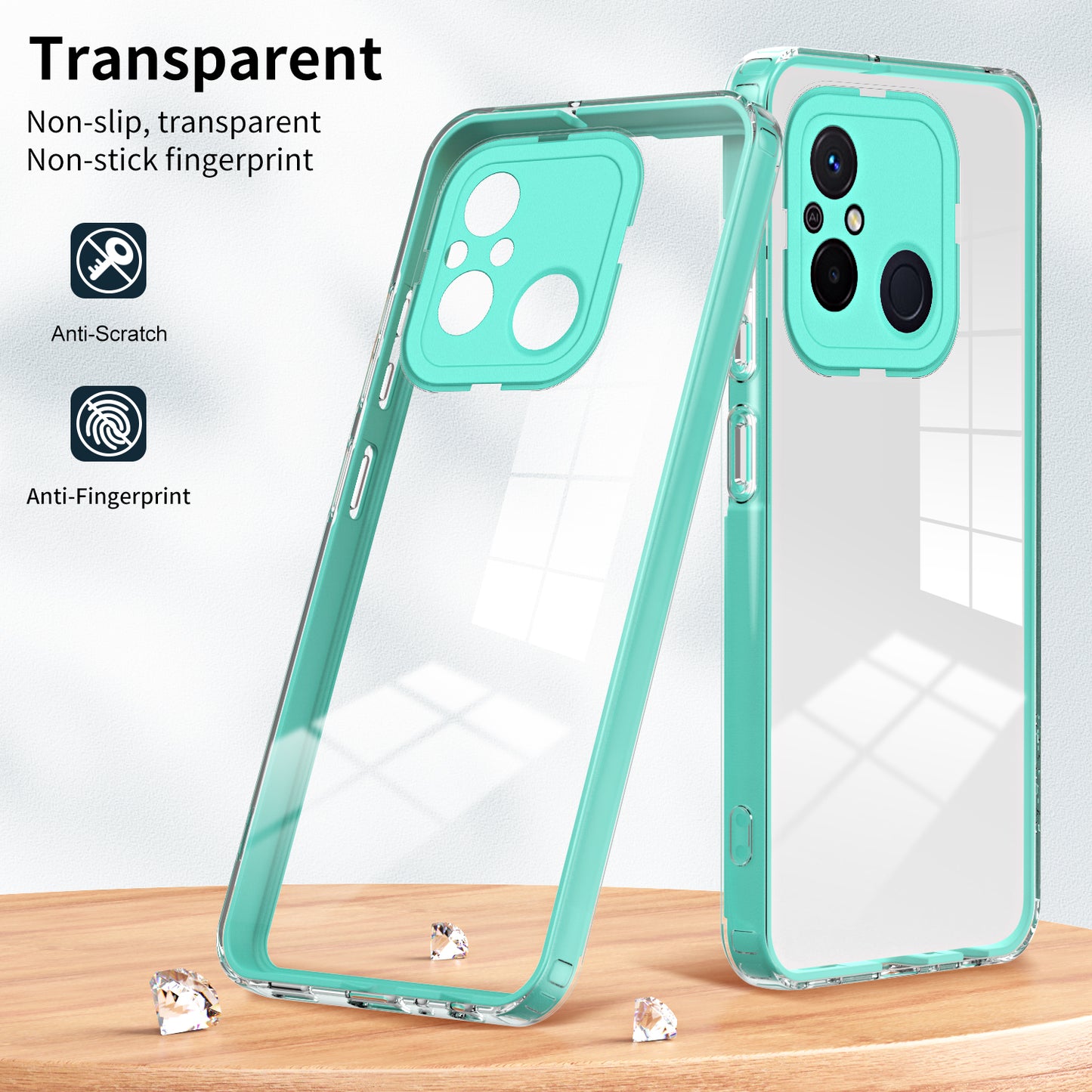 TPU PC Phone Case for Xiaomi Redmi 12C 4G Anti-Drop 3-in-1 Clear Cover with PC Camera Frame