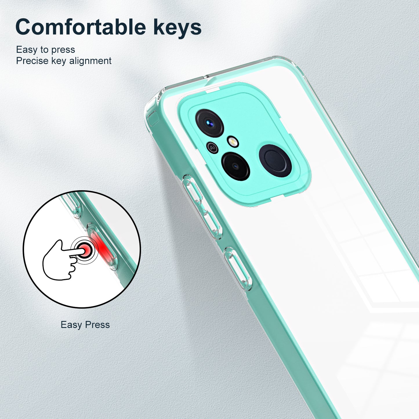 TPU PC Phone Case for Xiaomi Redmi 12C 4G Anti-Drop 3-in-1 Clear Cover with PC Camera Frame