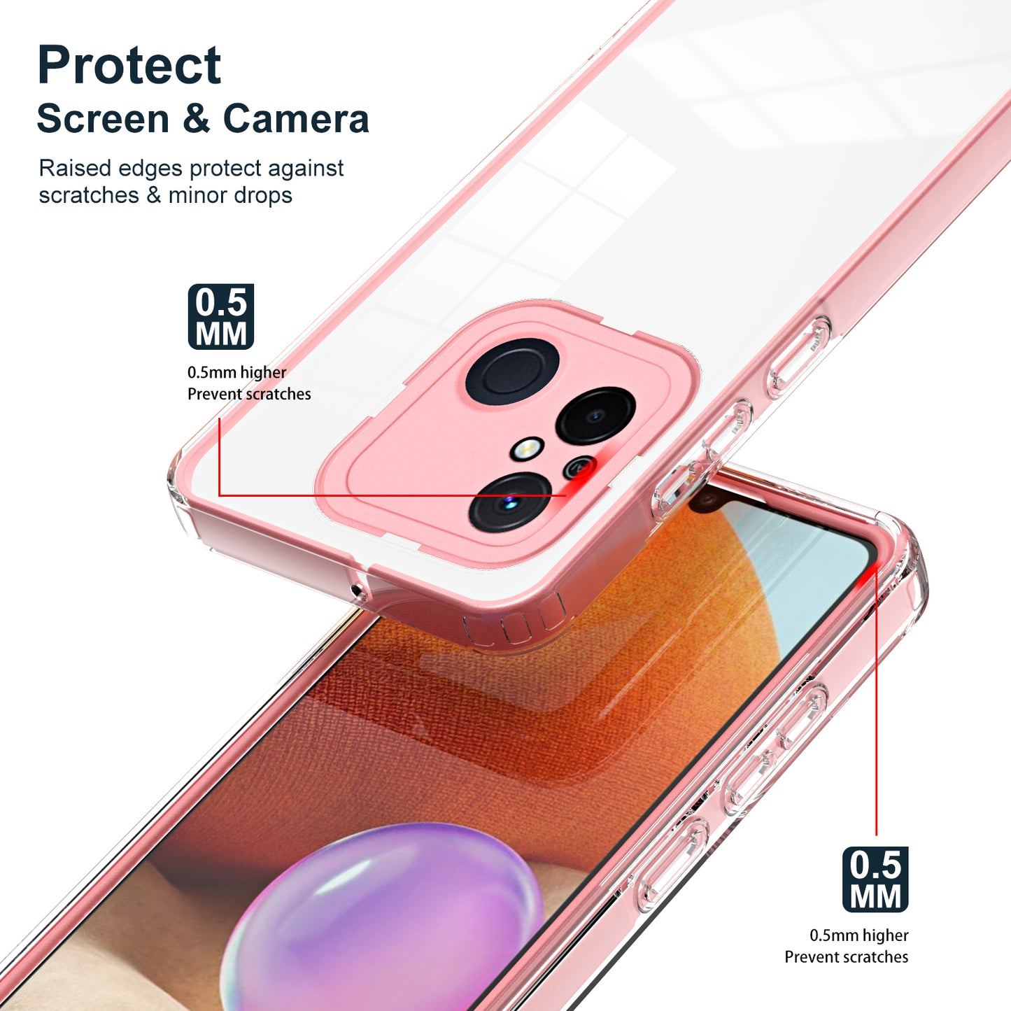 TPU PC Phone Case for Xiaomi Redmi 12C 4G Anti-Drop 3-in-1 Clear Cover with PC Camera Frame