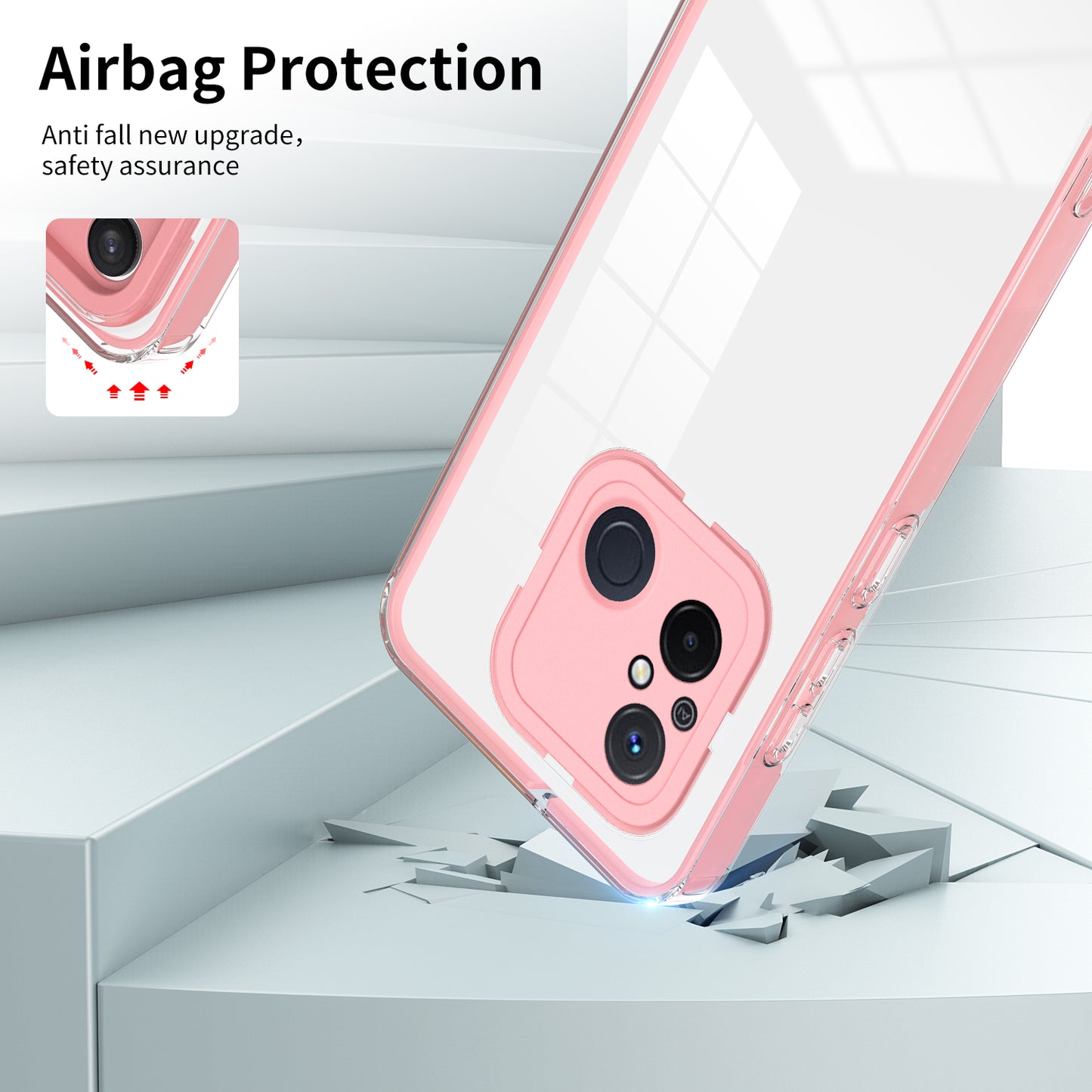 TPU PC Phone Case for Xiaomi Redmi 12C 4G Anti-Drop 3-in-1 Clear Cover with PC Camera Frame