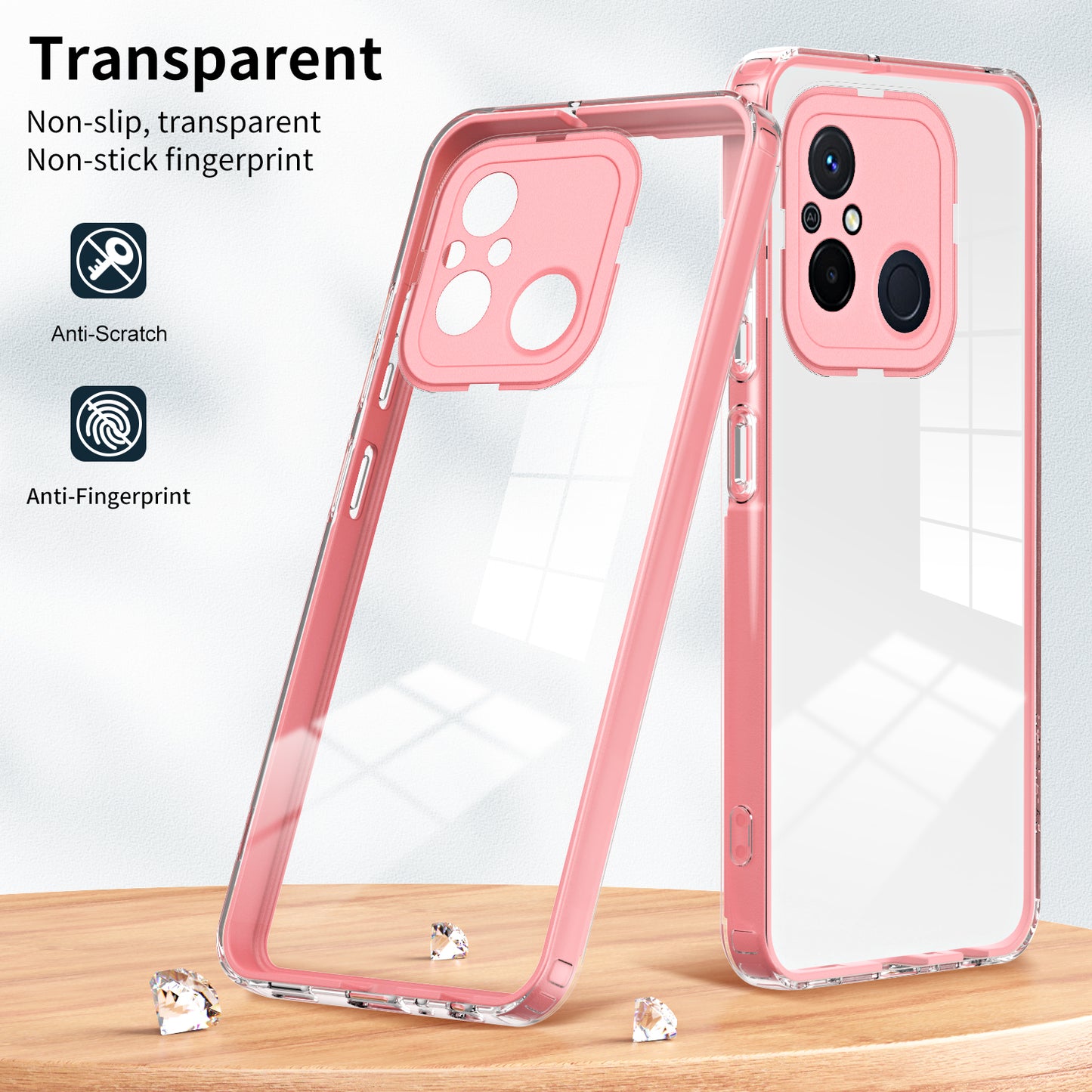 TPU PC Phone Case for Xiaomi Redmi 12C 4G Anti-Drop 3-in-1 Clear Cover with PC Camera Frame